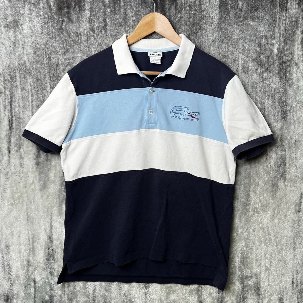 Vintage Lacoste Big Croc Stripe Rugby Polo Shirt Size 5 Big Crocodile Blue